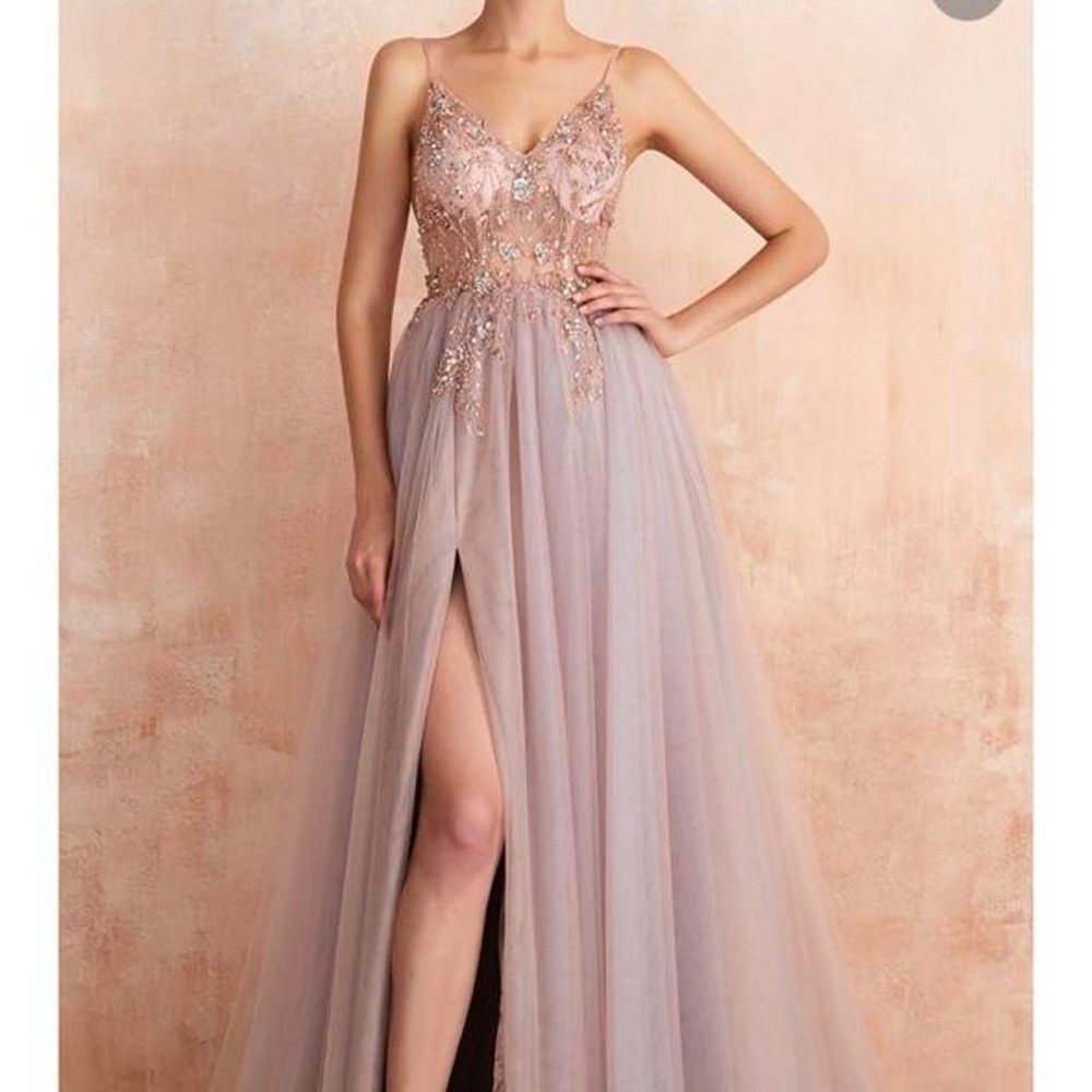Pink beaded prom princess formal dress